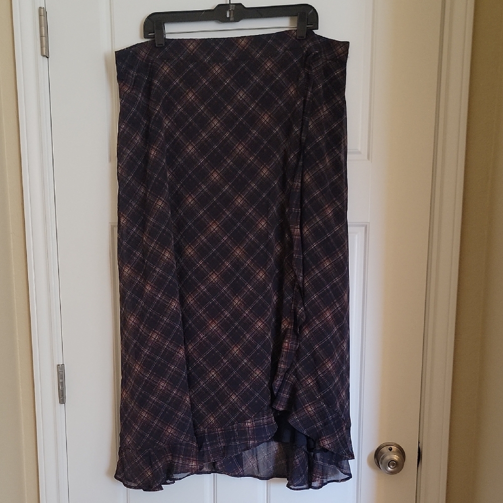 Maurices Navy and Rust Plaid Maxi Skirt